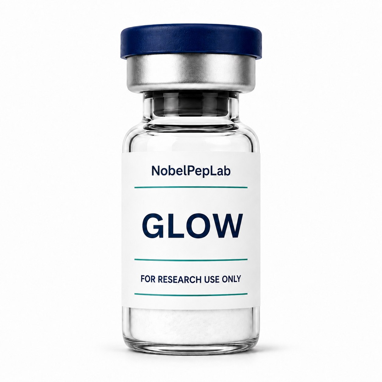 Vial of GLOW research peptide, supplied in boxes of 10