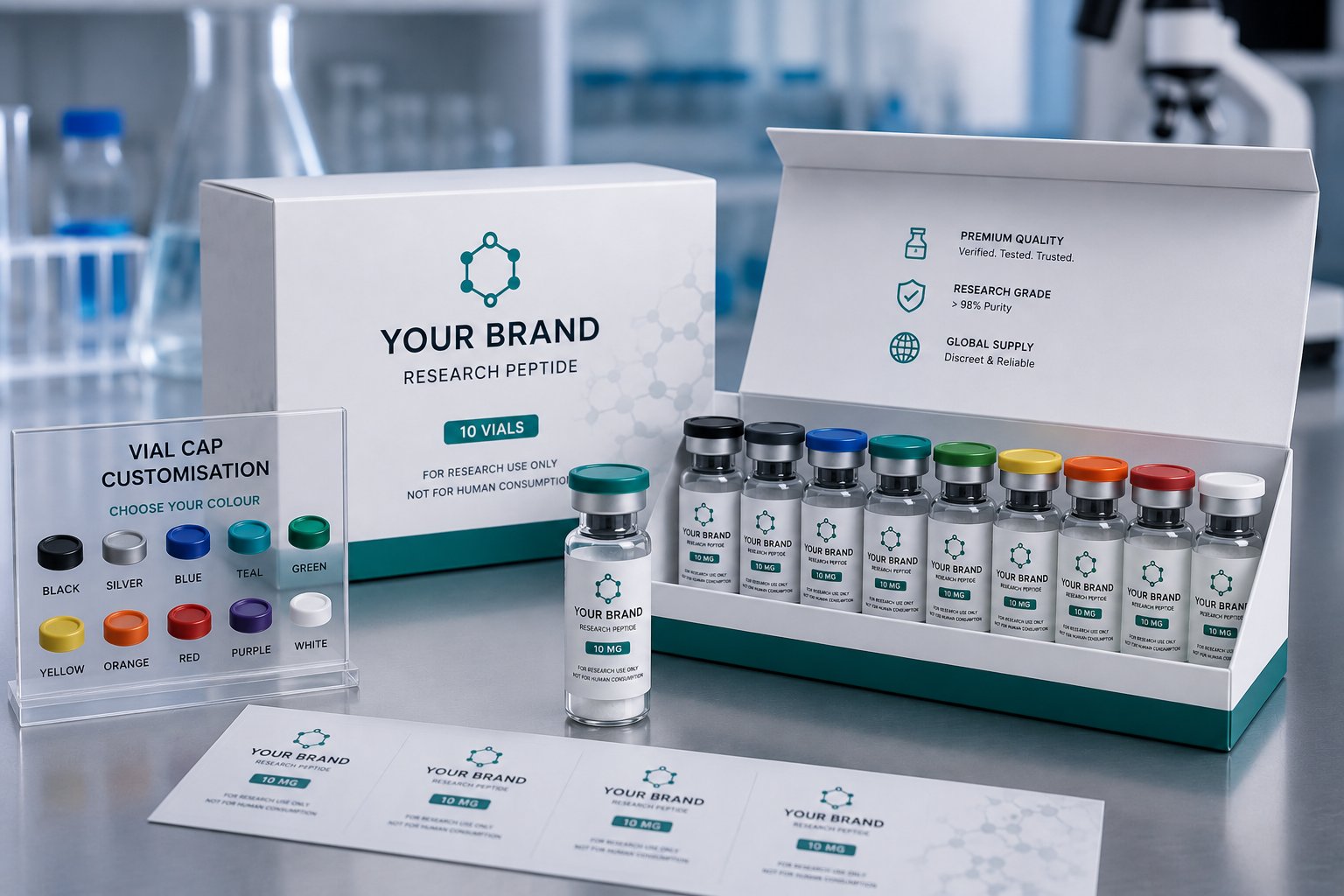 NobelPepLab private labeling — custom branded vials and packaging